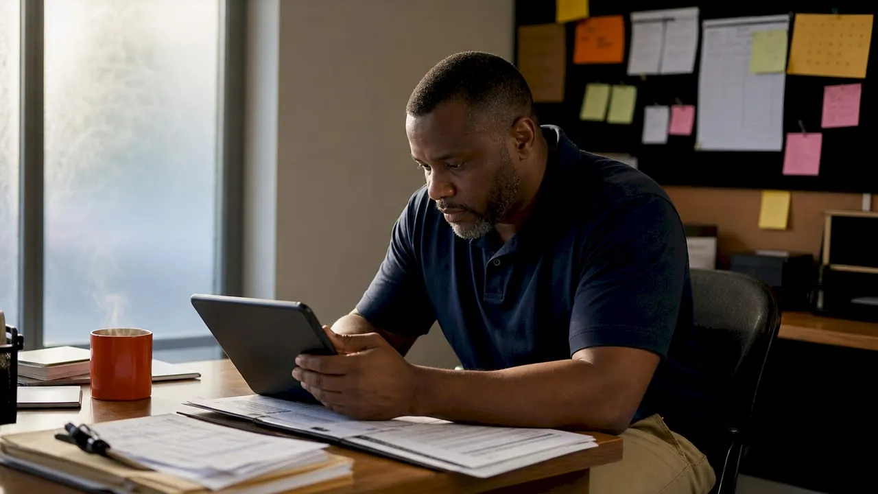 Technician managing maintenance requests on tablet