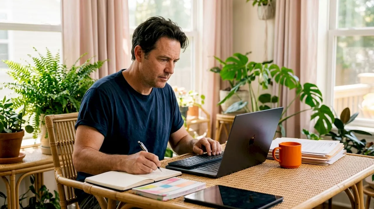 Hands typing on keyboard in property management office