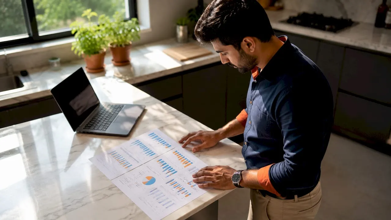 Man reviewing rent collection spreadsheets