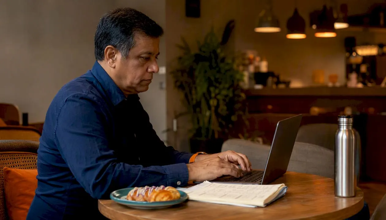 Man analyzing OTA fees on laptop