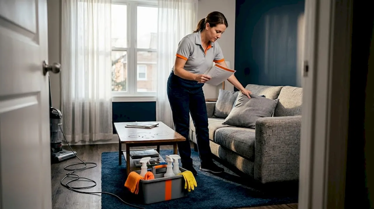 Cleaner prepares rental for guest turnover