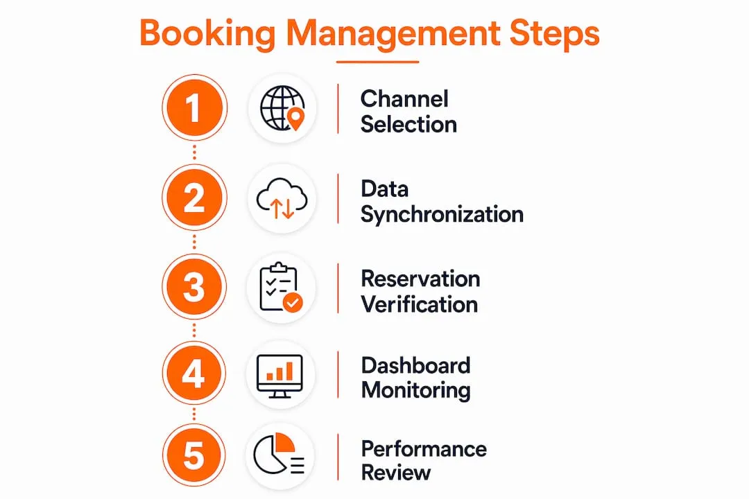 Infographic showing multi-channel booking management steps